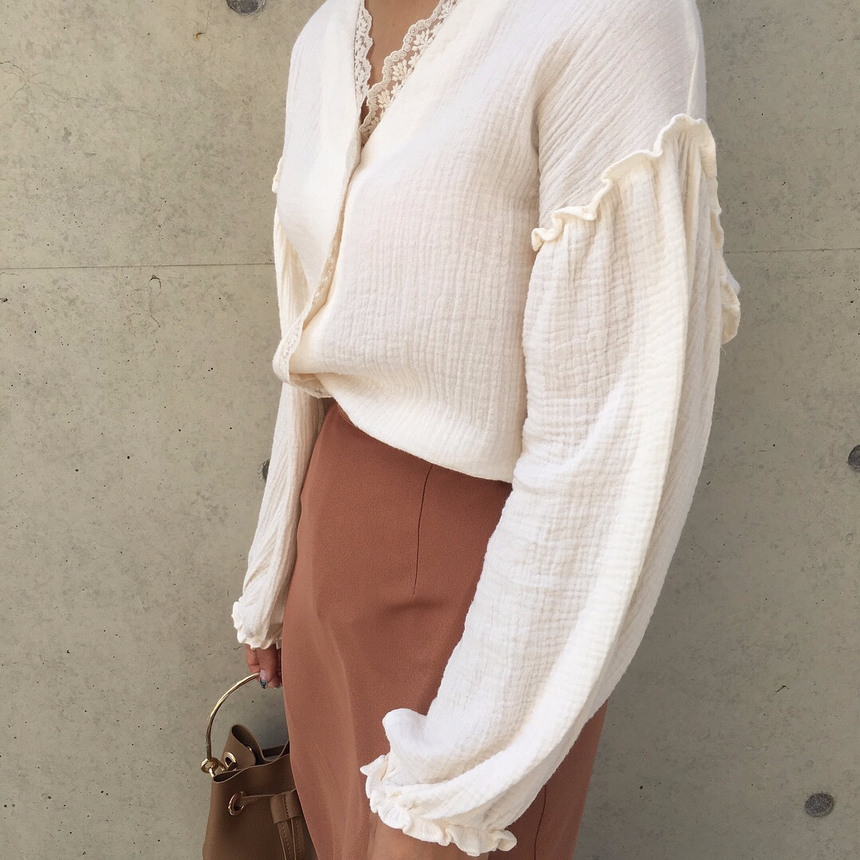 NEW FASHION LADY GIRL Blouse Fall lace ruffle puff