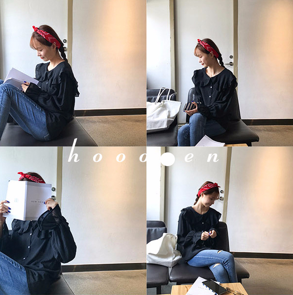 Women Blouses Sleeveless ruffle black white check 