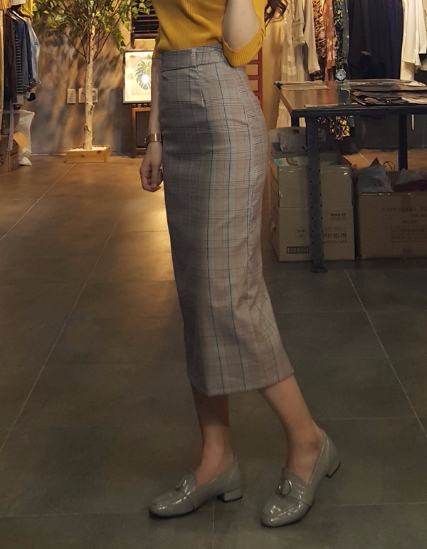 H line snap check long skirt twill Banhai wa h ski