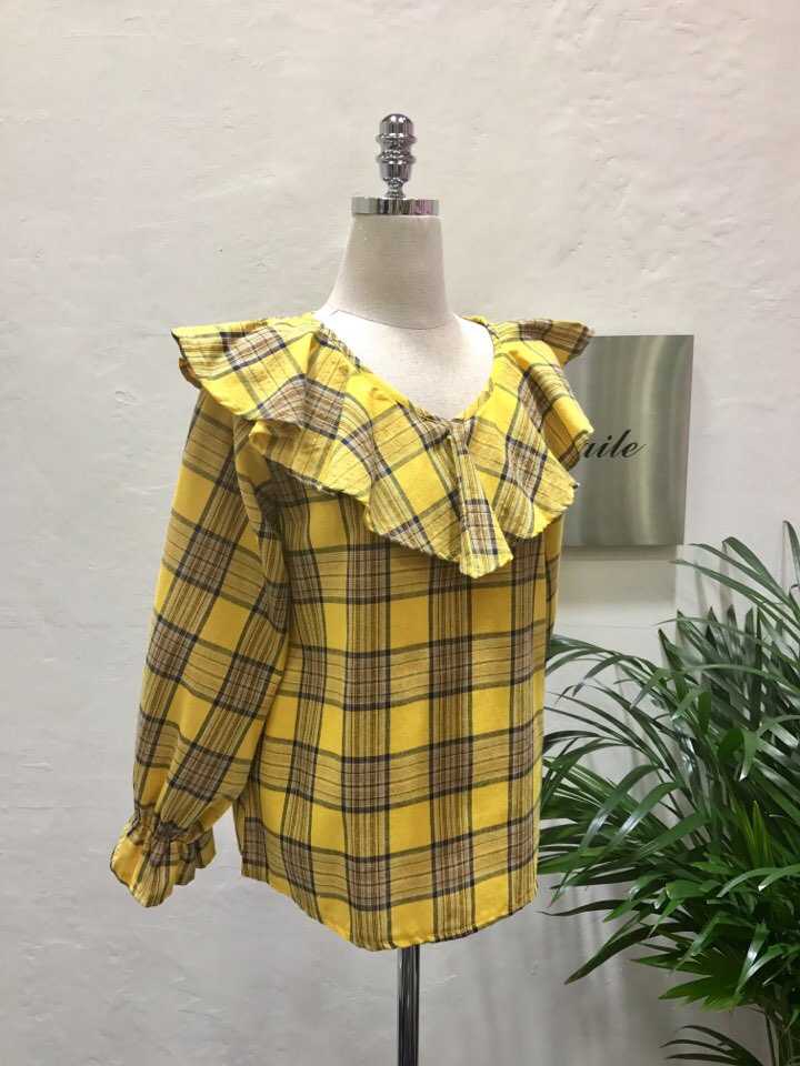 Women Blouses Mens check frilly blouse 2color Gull