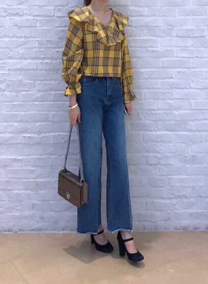 Women Blouses Mens check frilly blouse 2color Gull