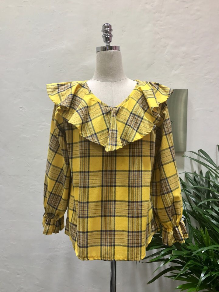 Women Blouses Mens check frilly blouse 2color Gull