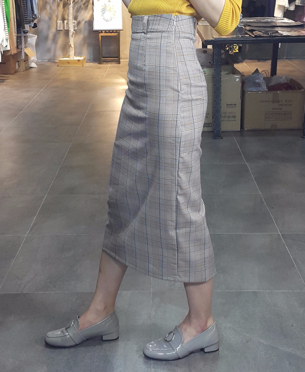 H line snap check long skirt twill Banhai wa h ski