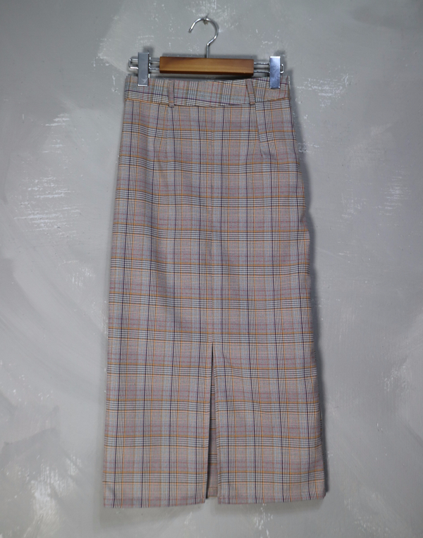 H line snap check long skirt twill Banhai wa h ski