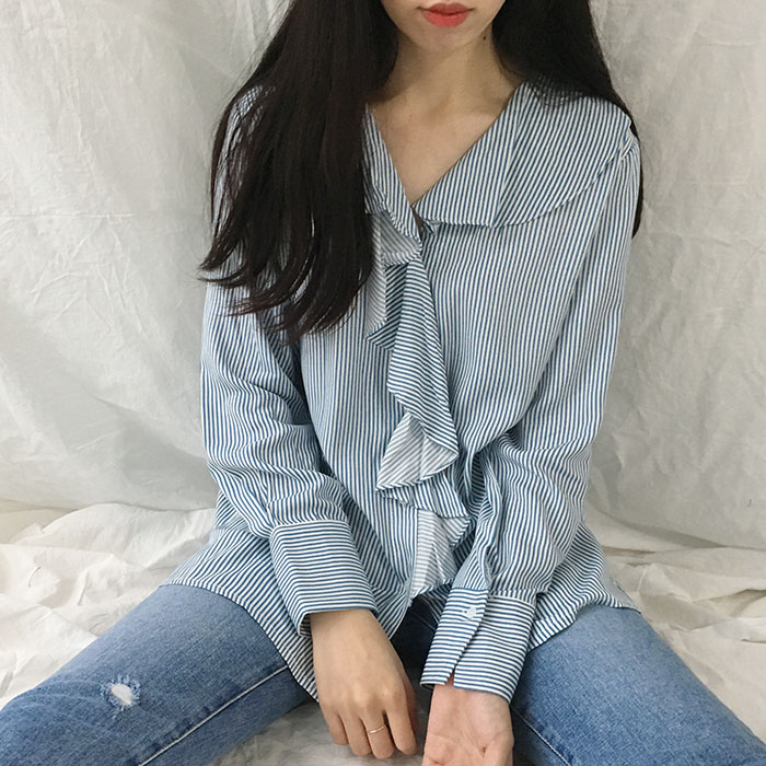 NEW FASHION LADY GIRL Blouse Feminine Ruffle Strip