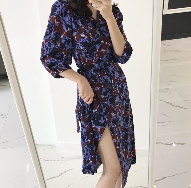 New Women Dress Flower Wrap One Piece Blue, Green 