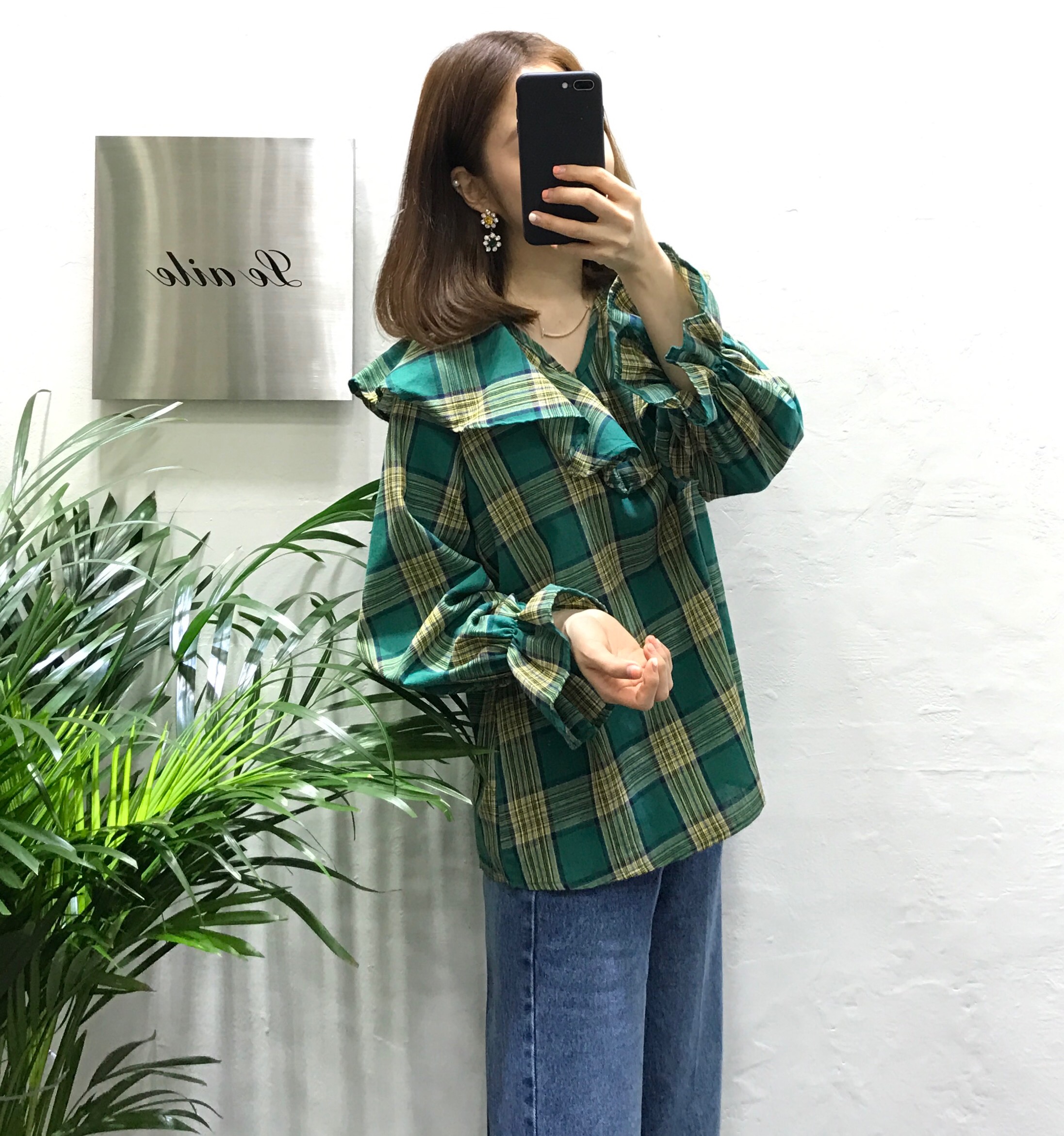 Women Blouses Mens check frilly blouse 2color Gull