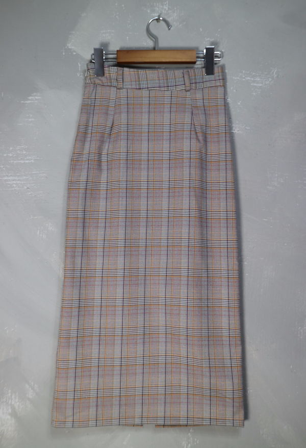H line snap check long skirt twill Banhai wa h ski