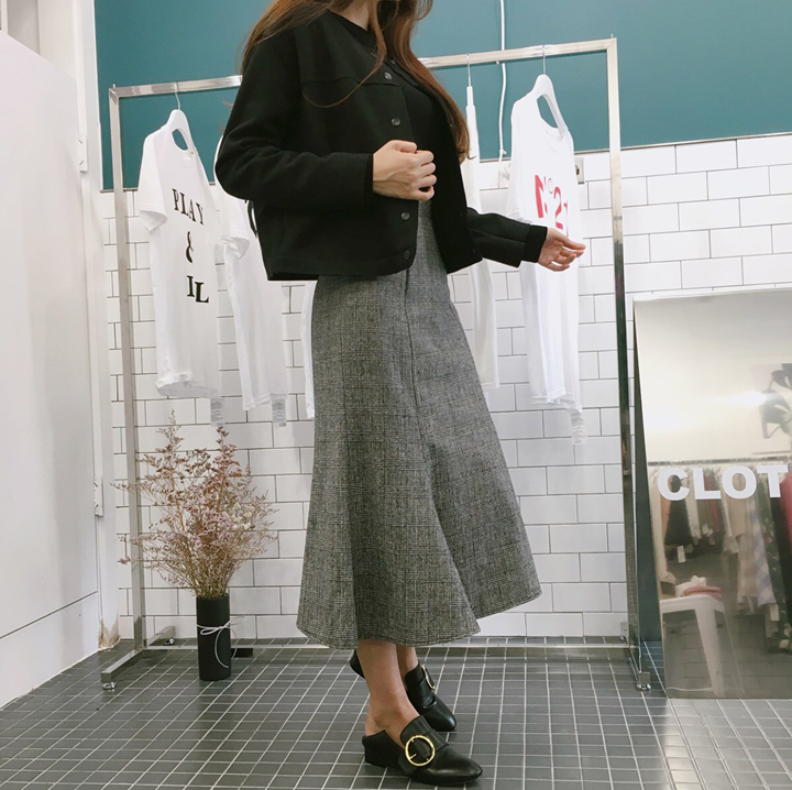 Mermaid check long skirt autumn skirt passenger of