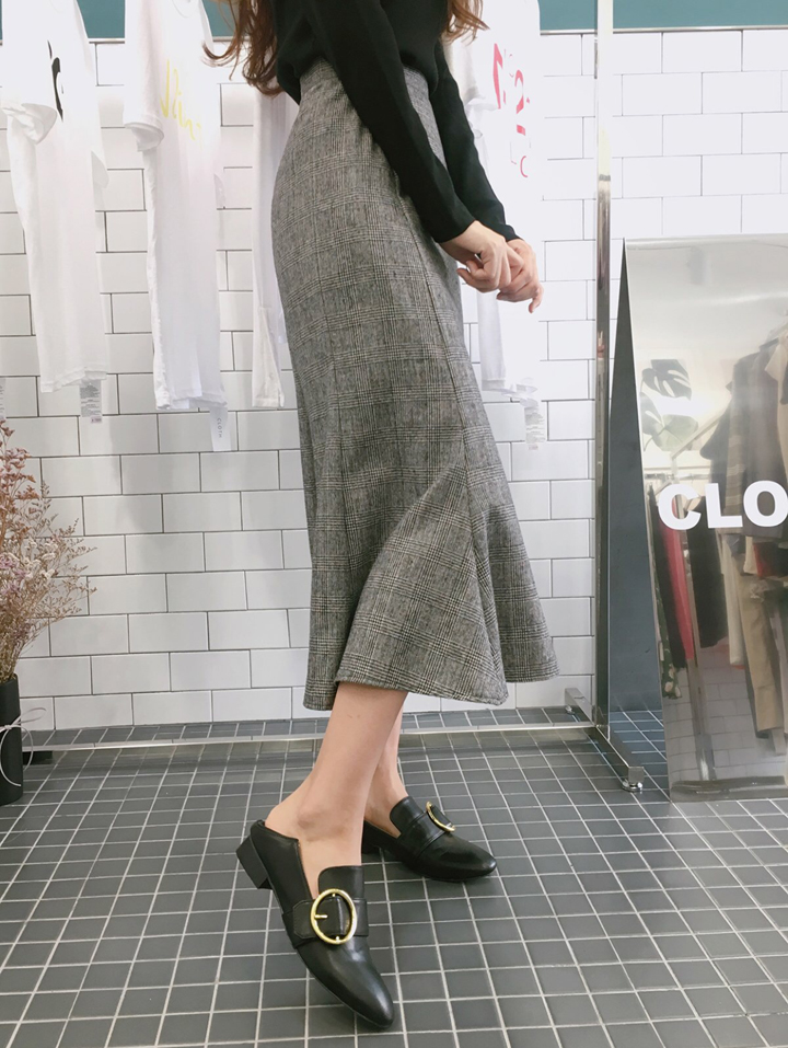 Mermaid check long skirt autumn skirt passenger of