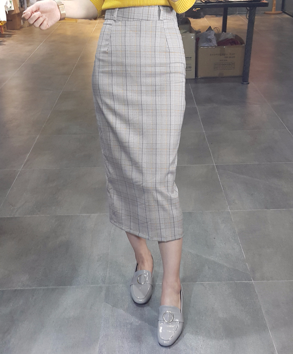 H line snap check long skirt twill Banhai wa h ski