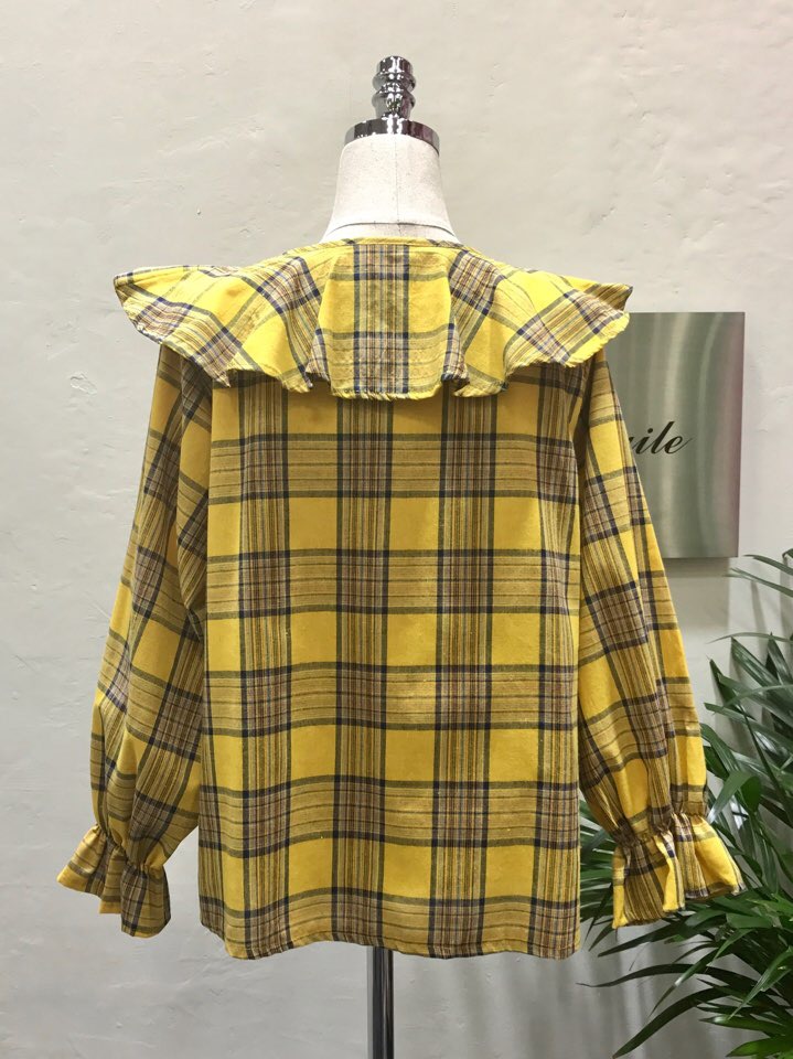 Women Blouses Mens check frilly blouse 2color Gull