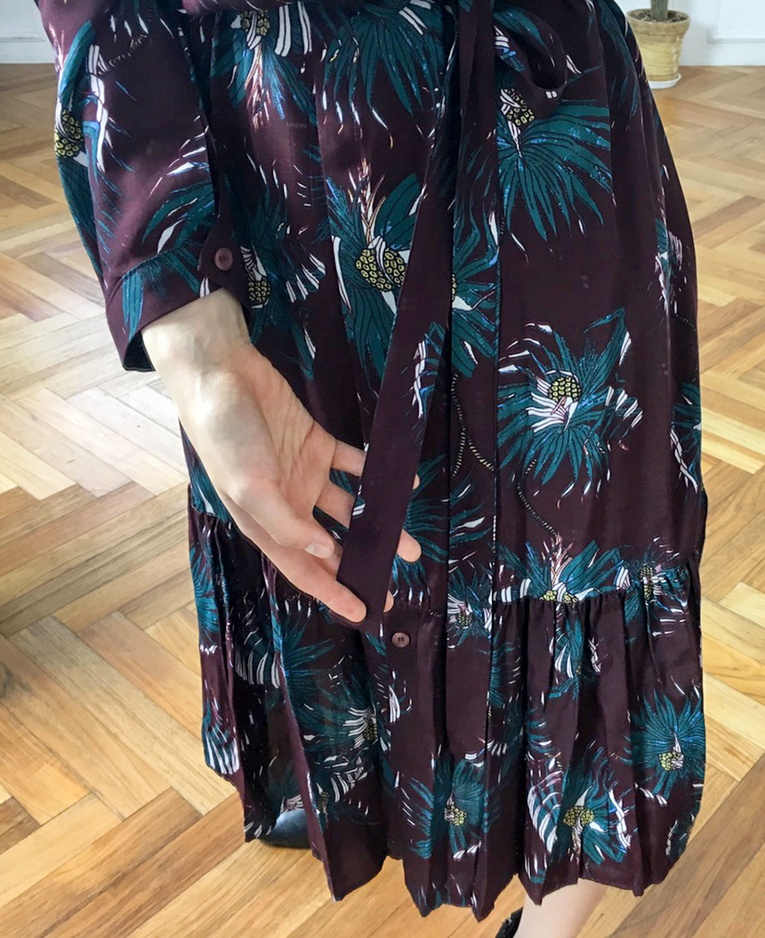 New Women Dress Flower Pattern Autumn Wine Long Dr