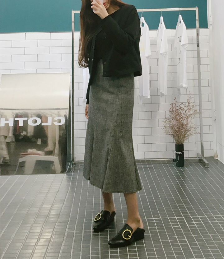 Mermaid check long skirt autumn skirt passenger of