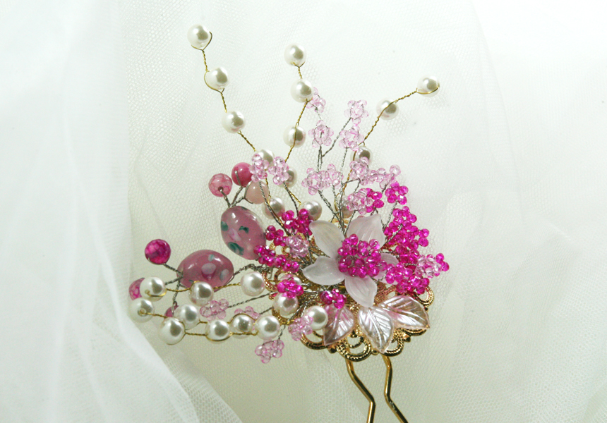 New Fine pink pink flower pearl hairpin hair ornam