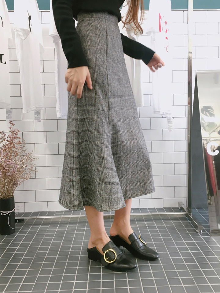 Mermaid check long skirt autumn skirt passenger of