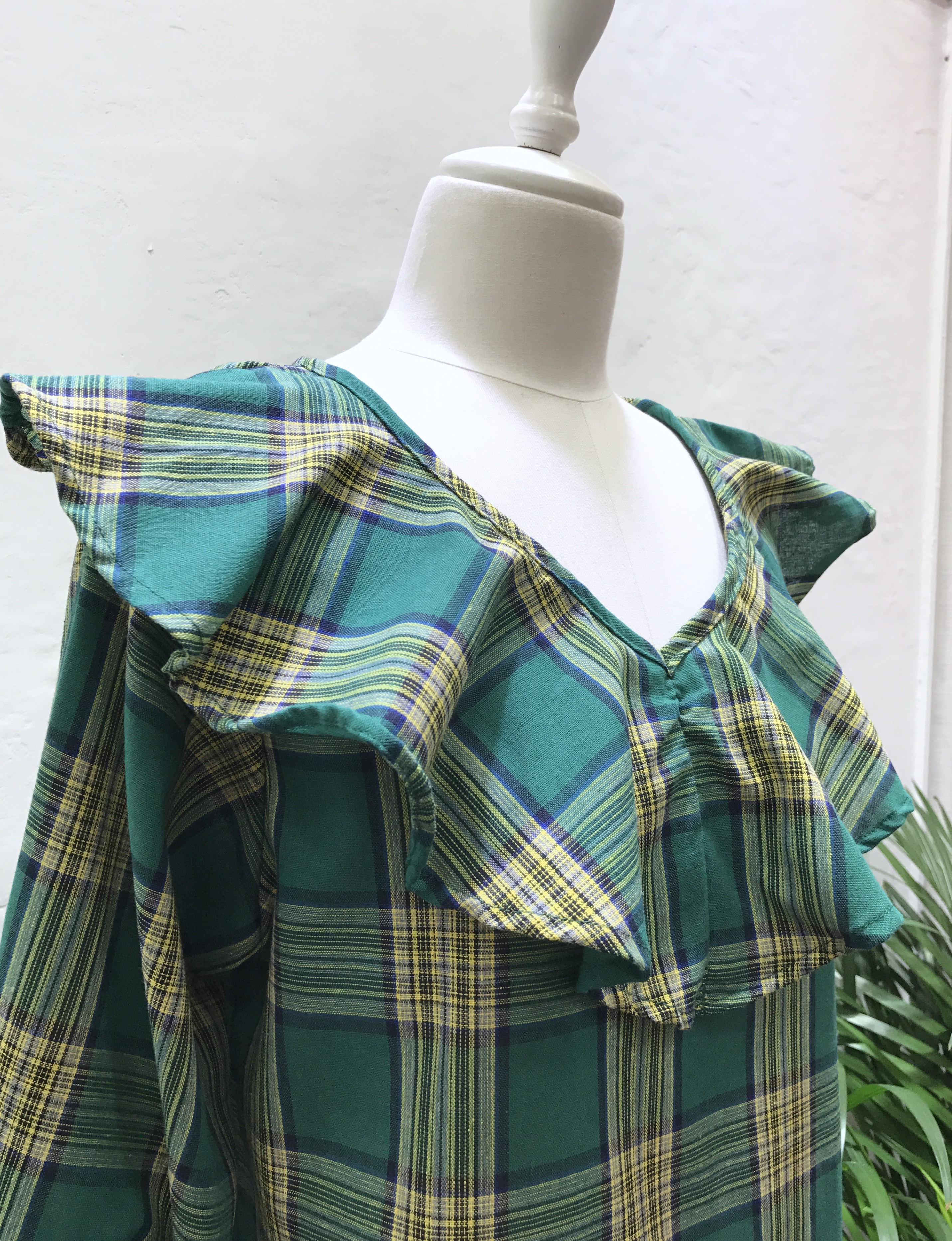 Women Blouses Mens check frilly blouse 2color Gull