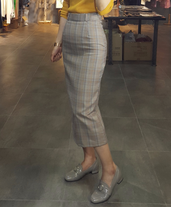 H line snap check long skirt twill Banhai wa h ski