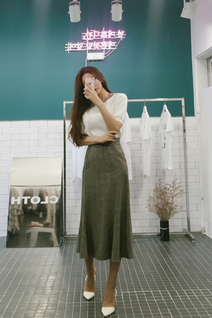 Mermaid check long skirt autumn skirt passenger of