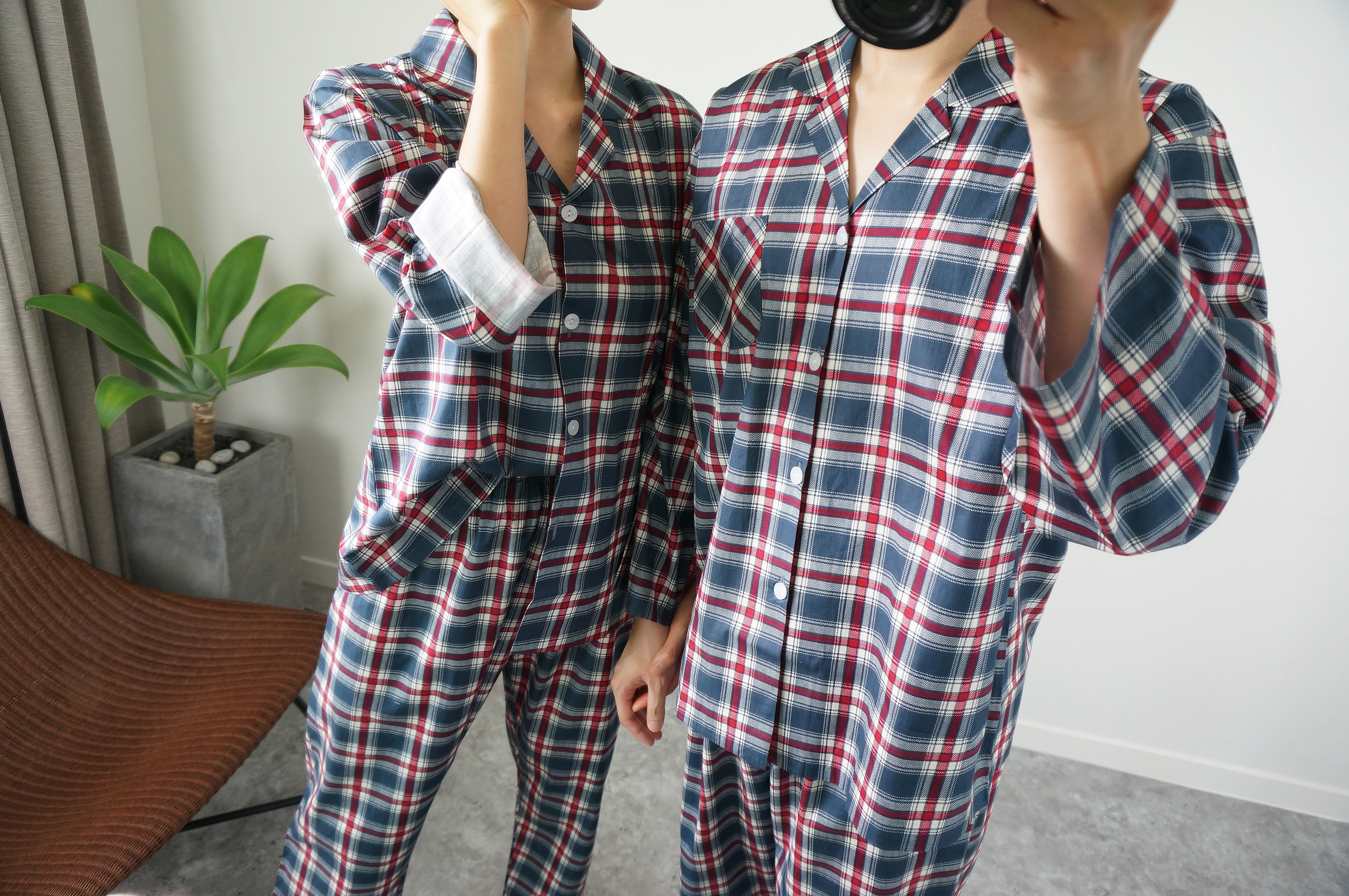New Luxurious Couple Long Sleeved Check Pajamas Pa