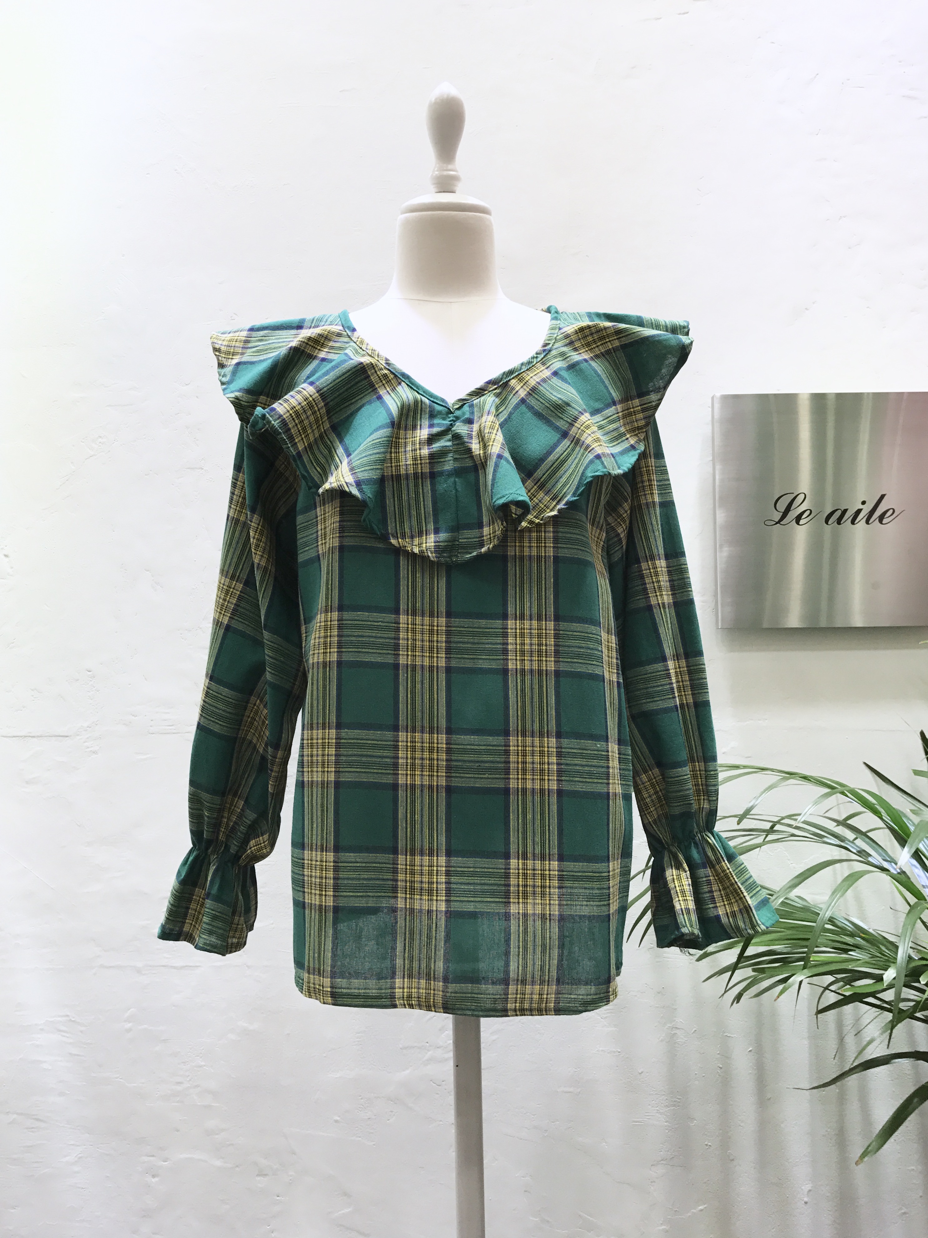 Women Blouses Mens check frilly blouse 2color Gull