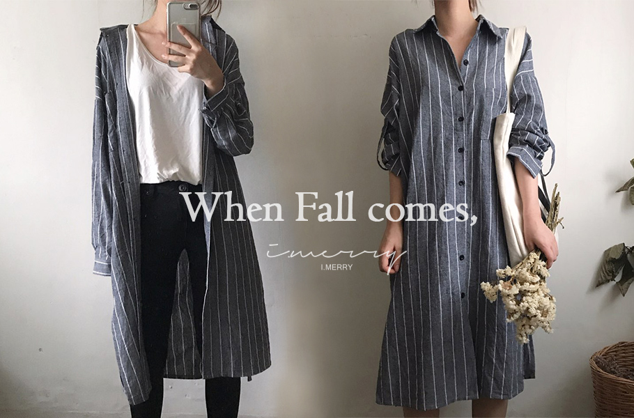 New Autumn Dangara Southern Loose Fit Striped Long