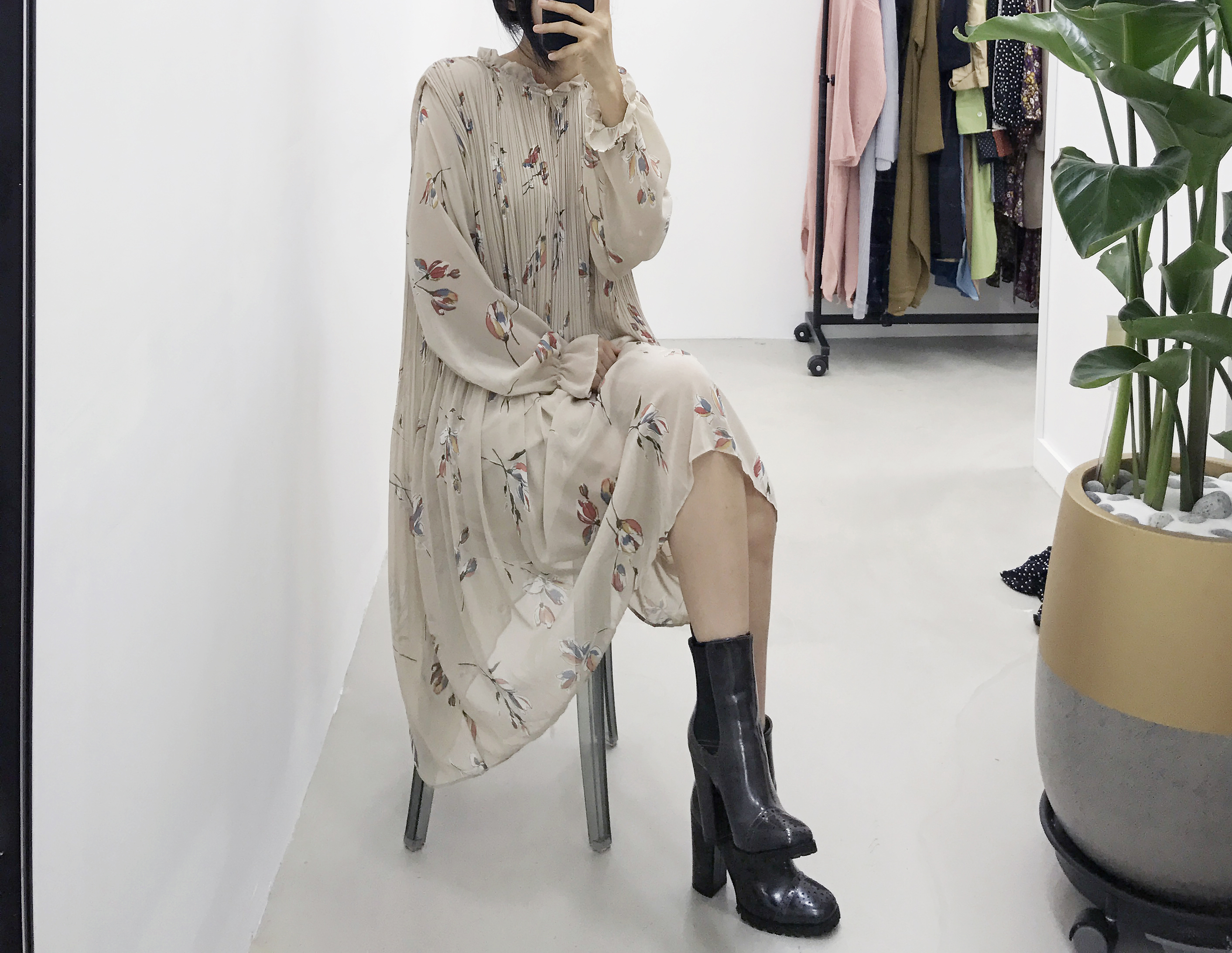 New Women Dress Fall Chiffon Flower