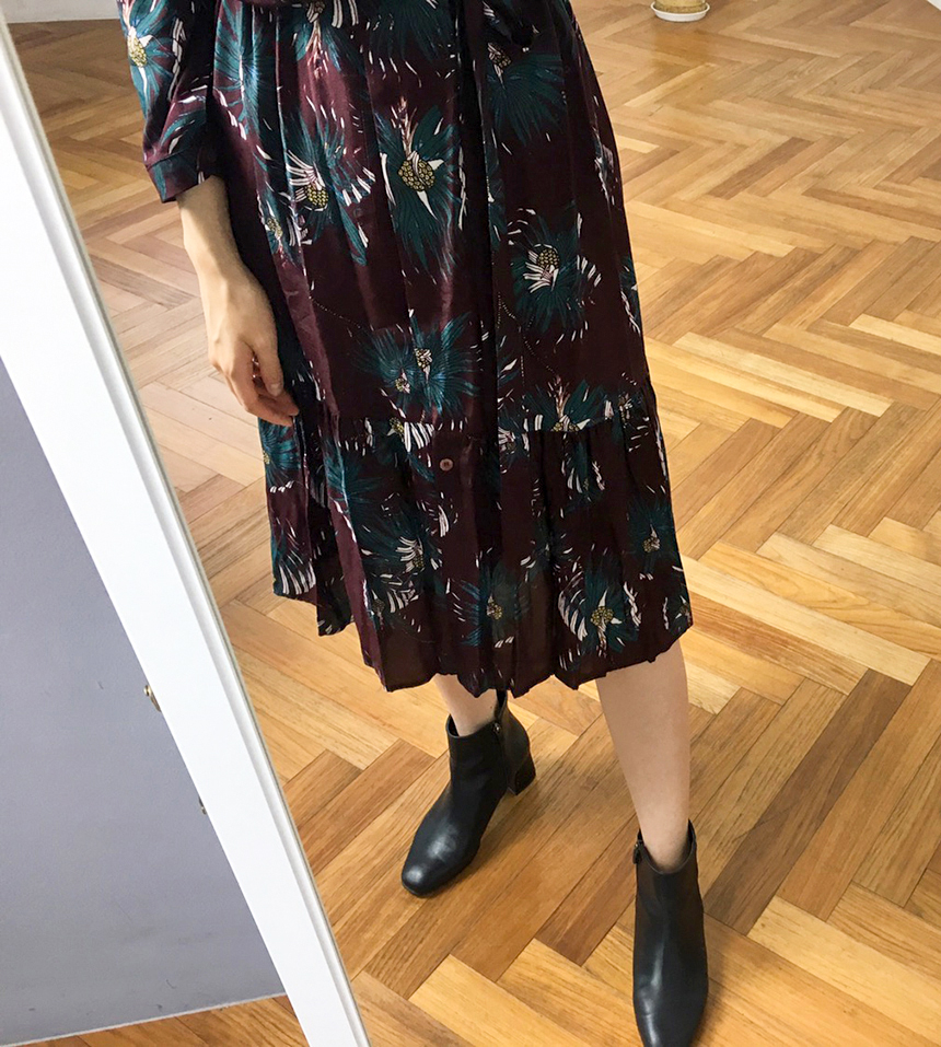 New Women Dress Flower Pattern Autumn Wine Long Dr