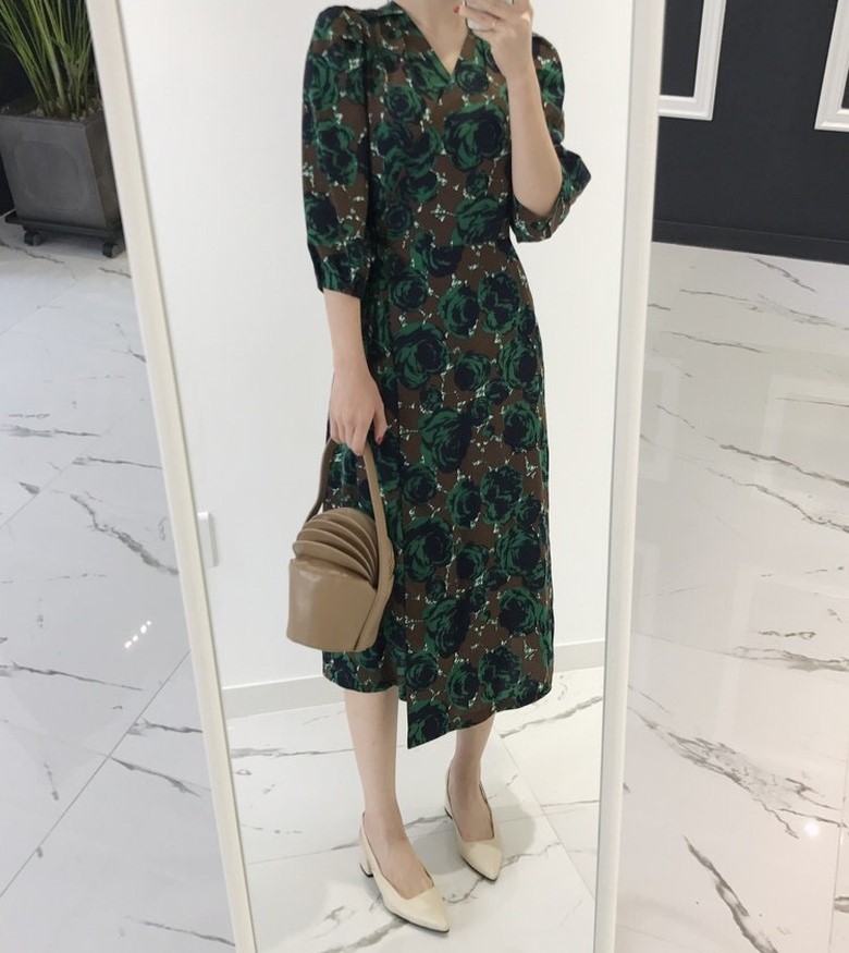 New Women Dress Flower Wrap One Piece Blue, Green 