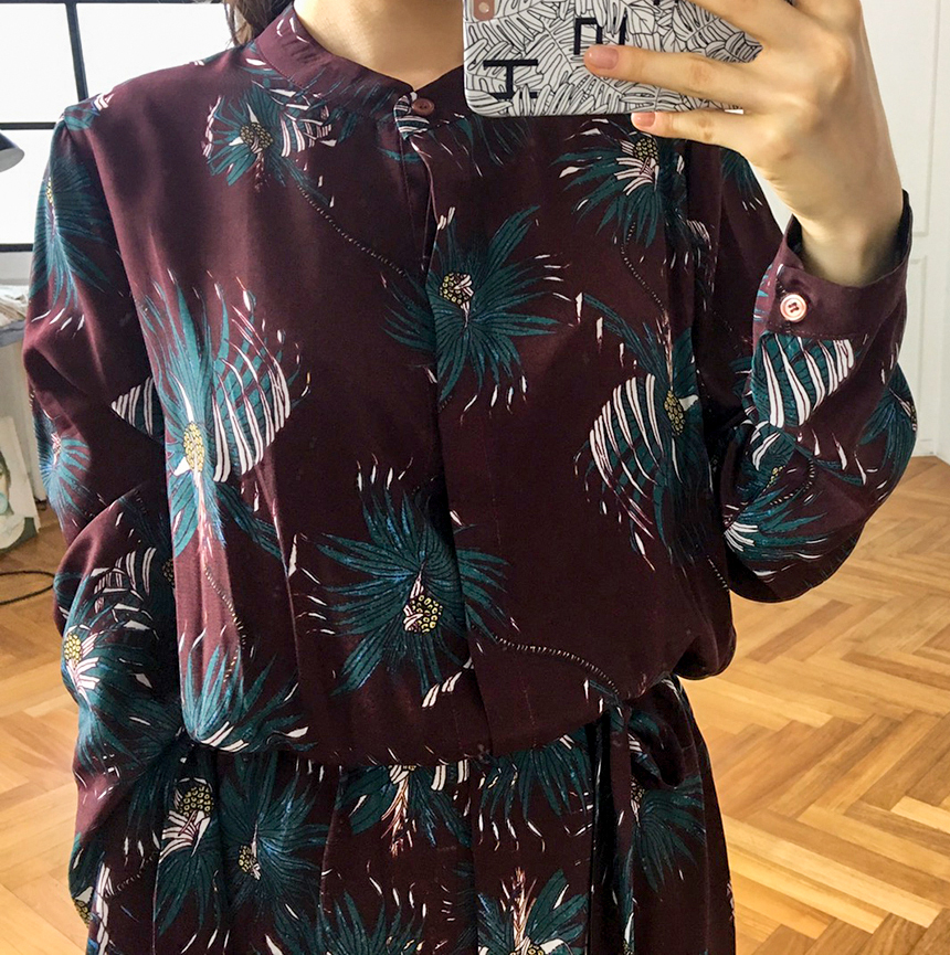 New Women Dress Flower Pattern Autumn Wine Long Dr