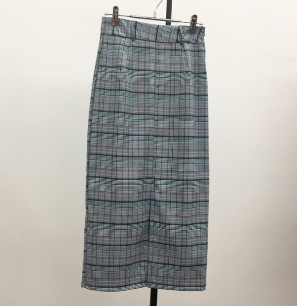 H line snap check long skirt twill Banhai wa h ski