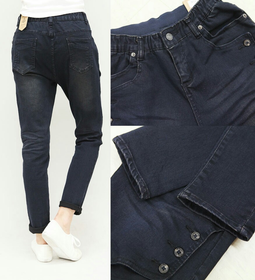 Korea Jeans Pants Autumn Statue Black Slim Exhaust