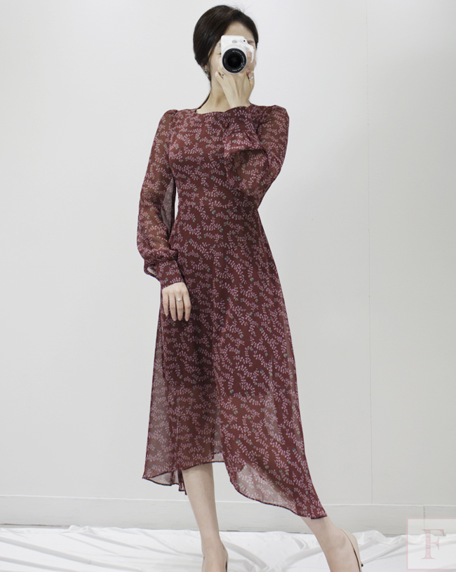 Autumn New Flower Long Sleeve Chiffon Long Dress 3