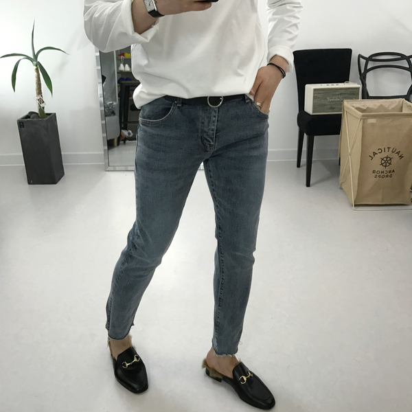 Korea Jeans Pants Med Gray Denim Pants Men's Fa