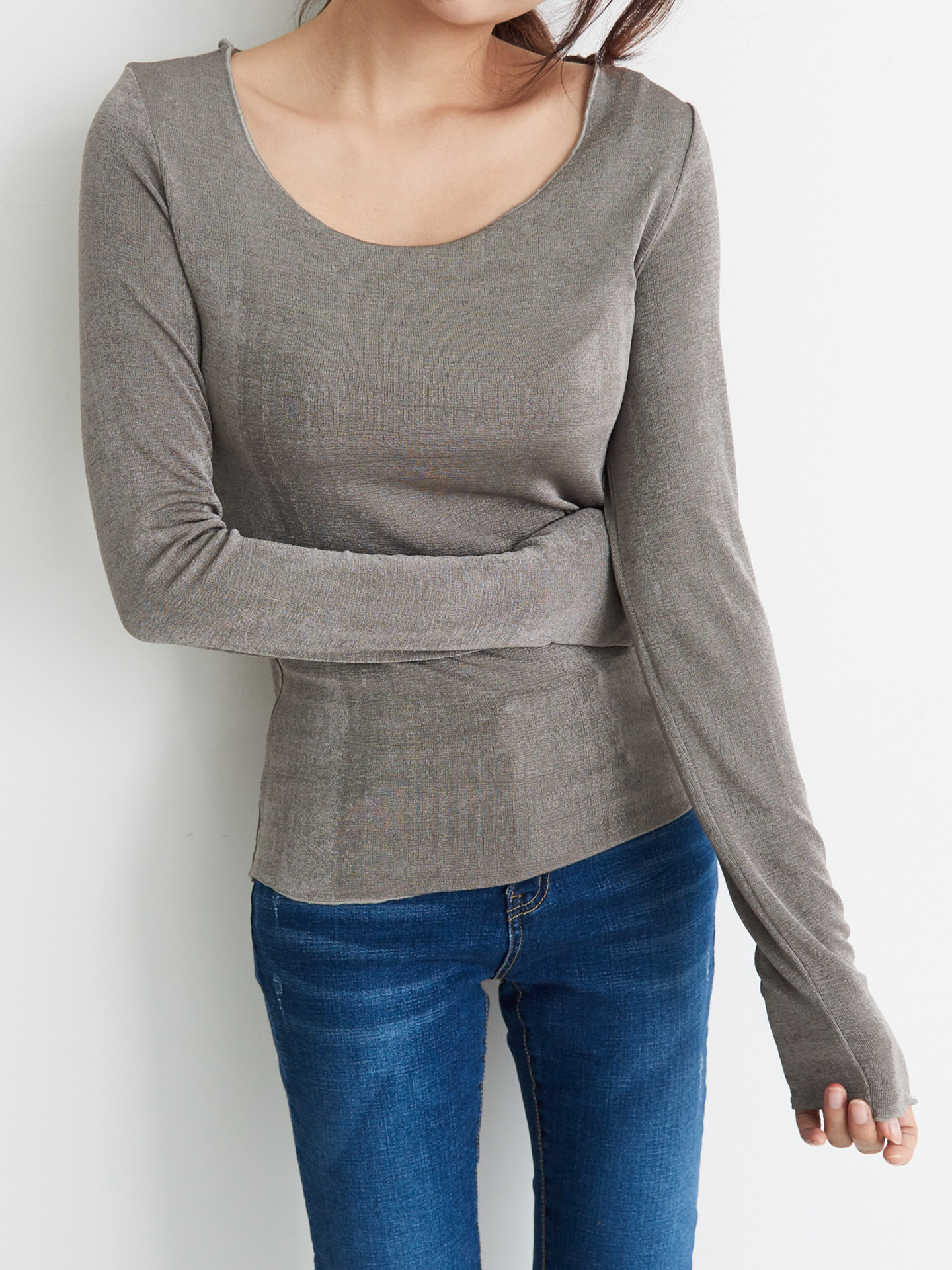 Basic T-shirts Daily Look Good Boat Neck Long Slee