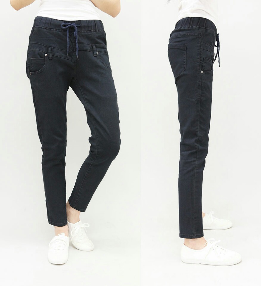 Korea Jeans Pants Autumn Statue Black Slim Exhaust