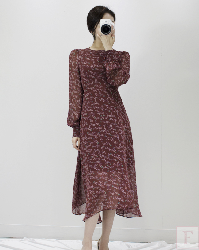 Autumn New Flower Long Sleeve Chiffon Long Dress 3