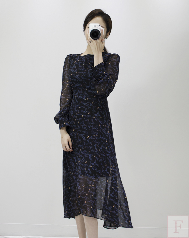 Autumn New Flower Long Sleeve Chiffon Long Dress 3