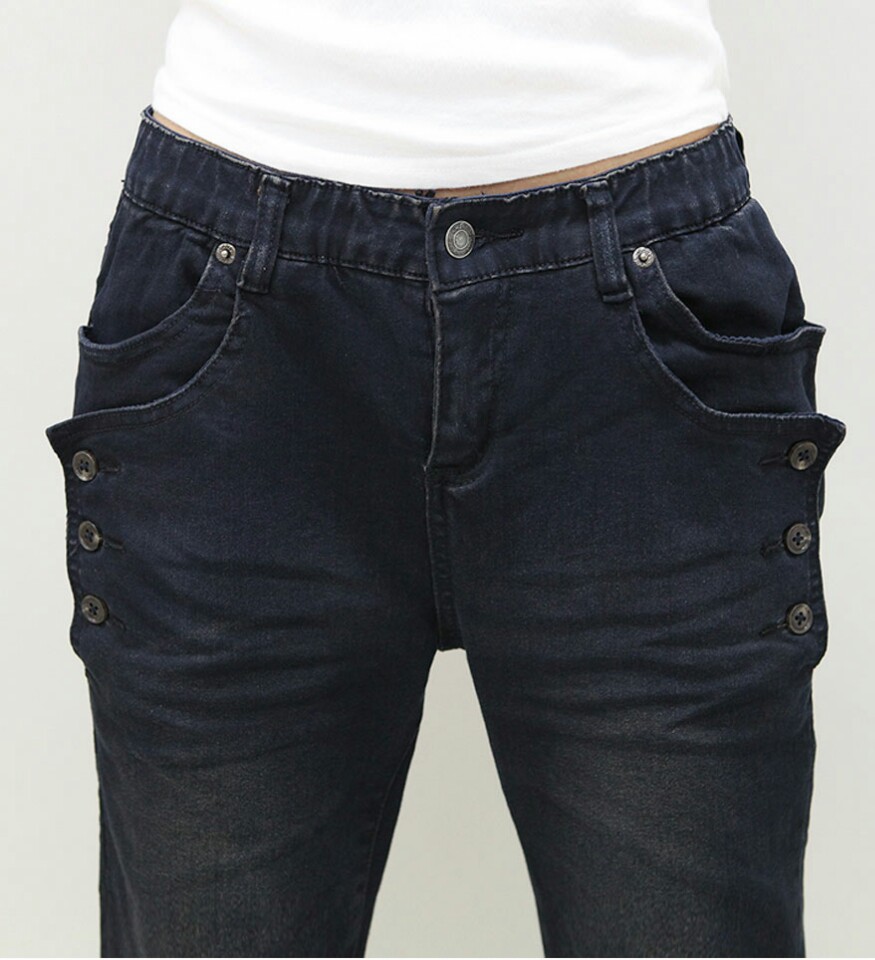 Korea Jeans Pants Autumn Statue Black Slim Exhaust