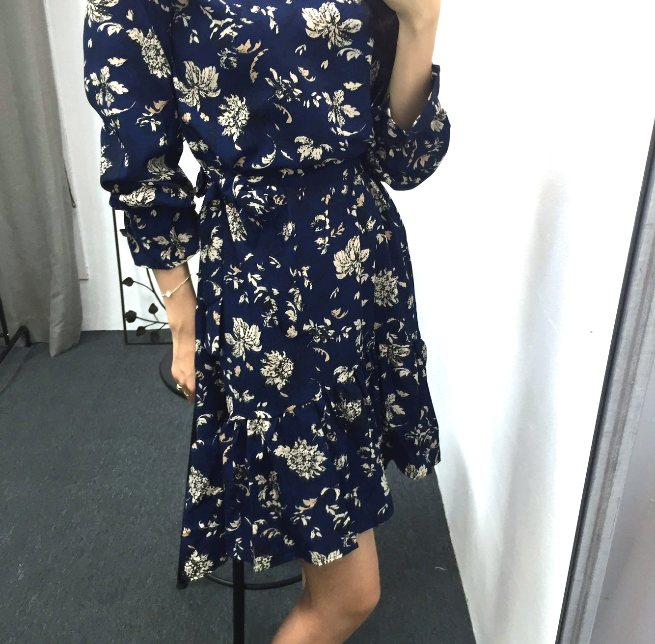 Autumn china neck flower chiffon skirt ruffle dres