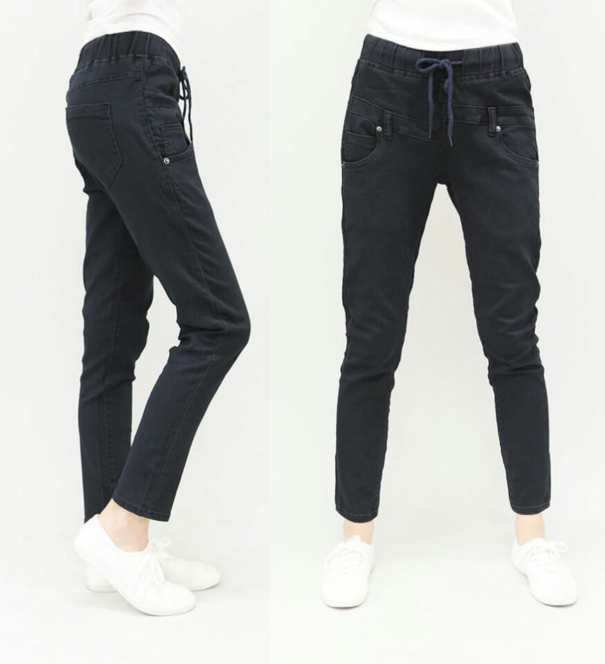 Korea Jeans Pants Autumn Statue Black Slim Exhaust