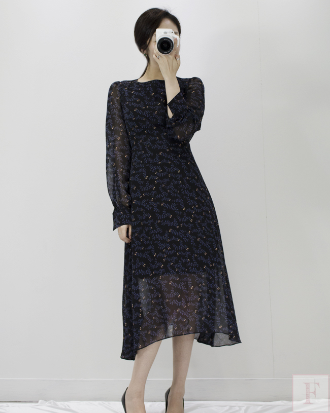 Autumn New Flower Long Sleeve Chiffon Long Dress 3