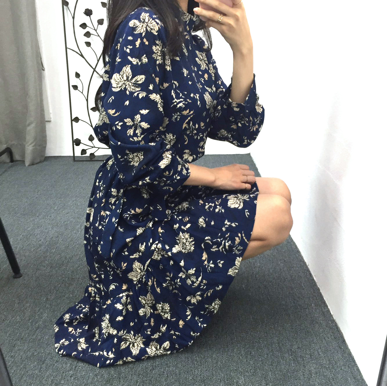 Autumn china neck flower chiffon skirt ruffle dres