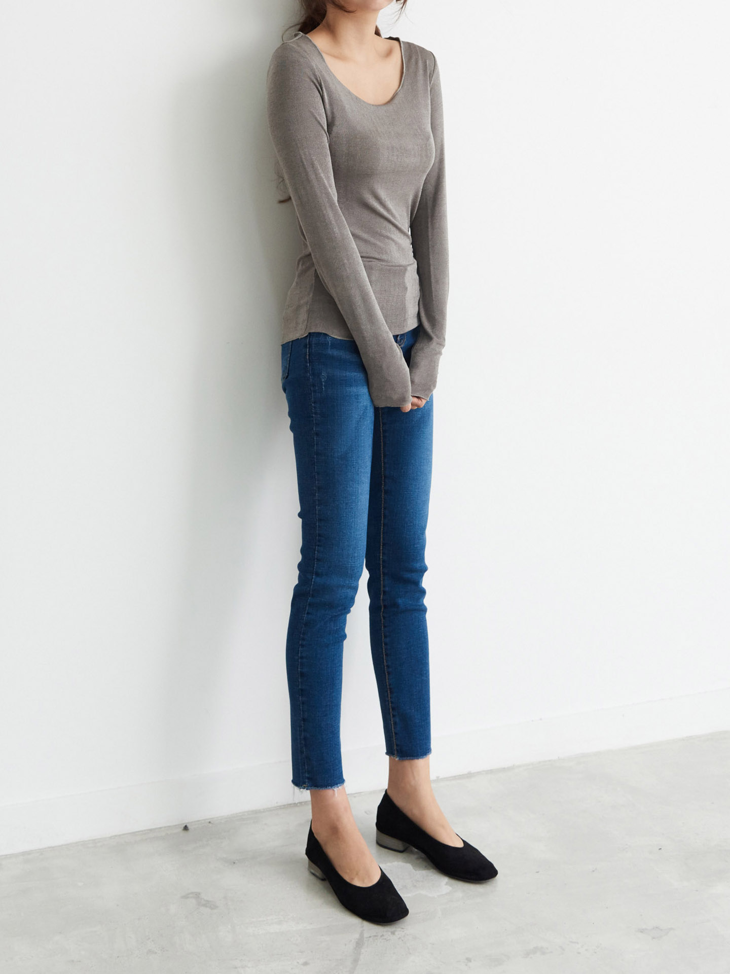 Basic T-shirts Daily Look Good Boat Neck Long Slee