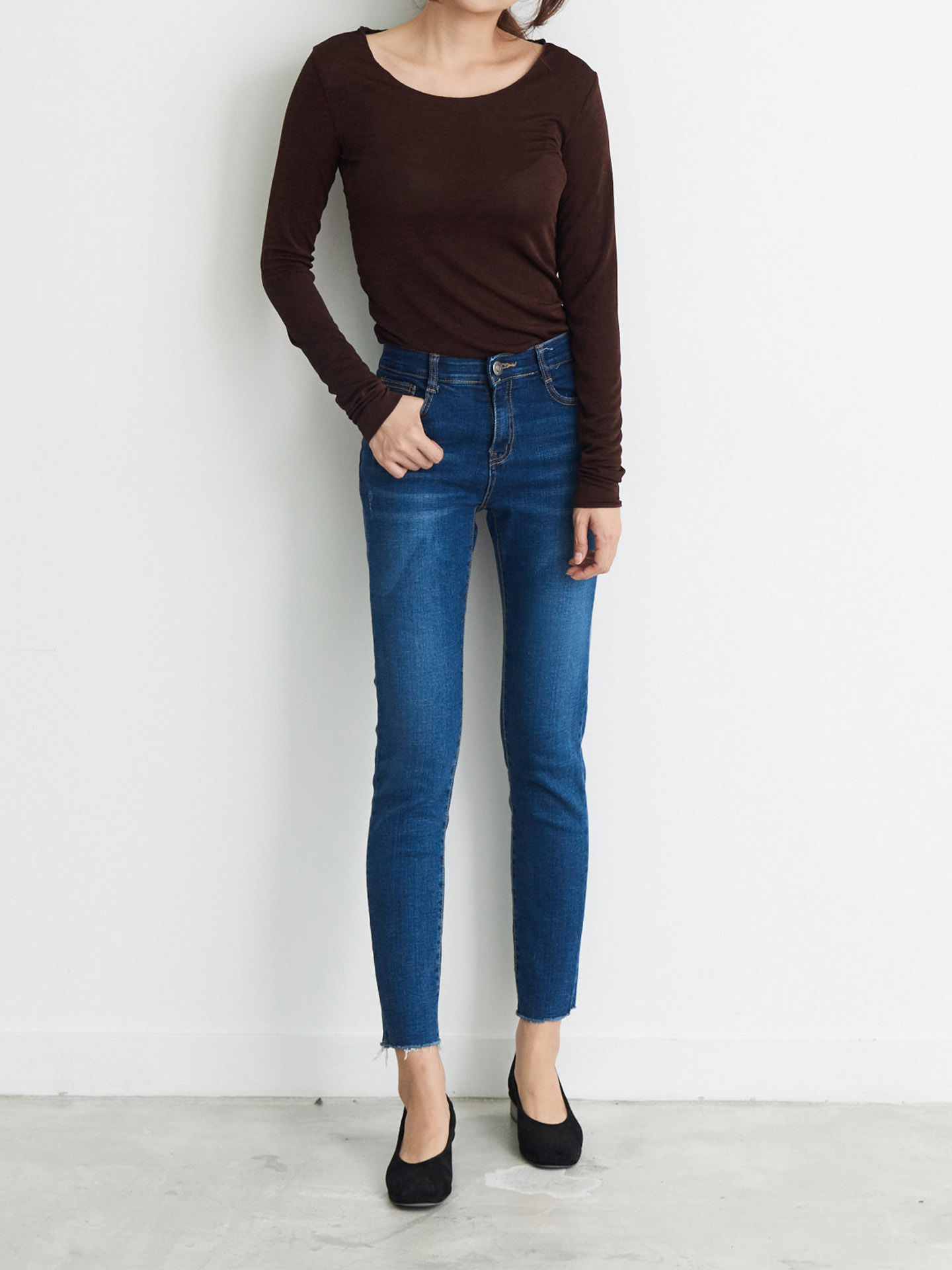 Basic T-shirts Daily Look Good Boat Neck Long Slee