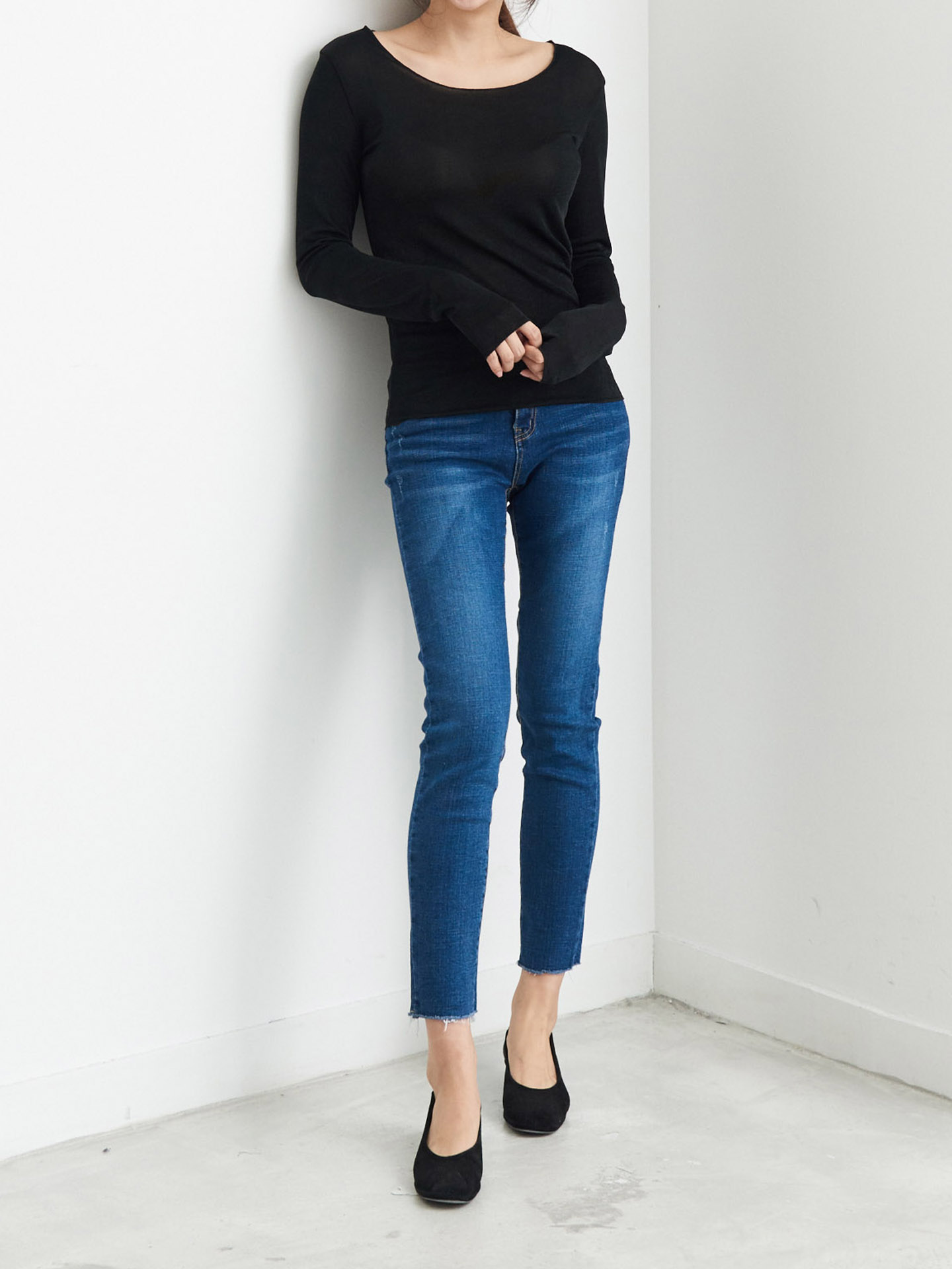 Basic T-shirts Daily Look Good Boat Neck Long Slee