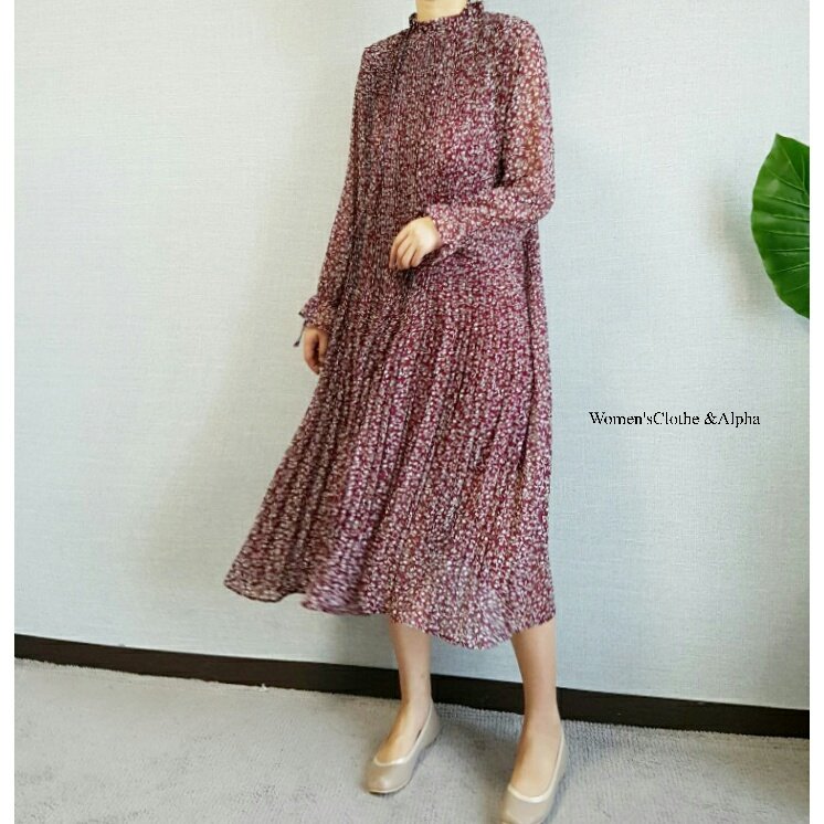 Chrysanthemum pattern chiffon wrinkle dress 2color