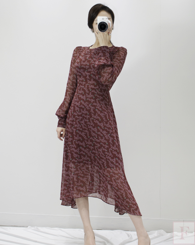 Autumn New Flower Long Sleeve Chiffon Long Dress 3