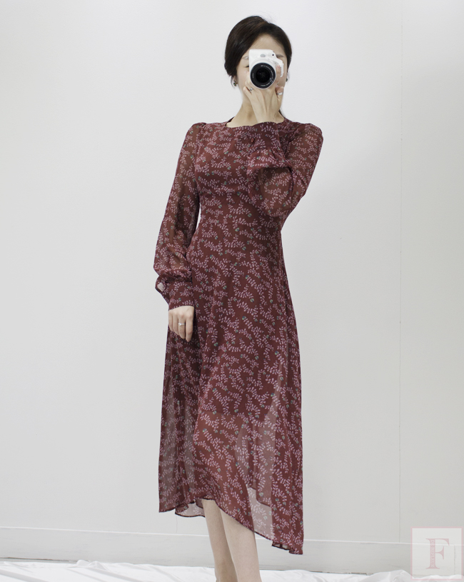 Autumn New Flower Long Sleeve Chiffon Long Dress 3