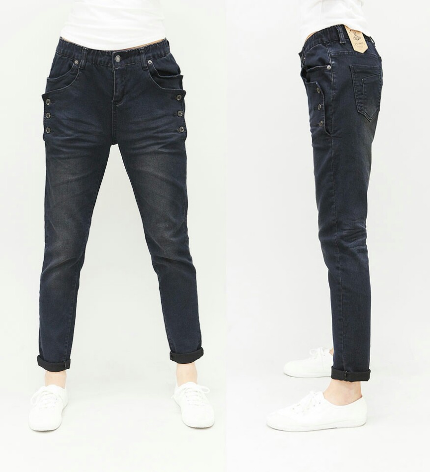 Korea Jeans Pants Autumn Statue Black Slim Exhaust